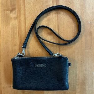 Kenneth Cole Reaction Black Faux Leather Petite Crossbody Bag Removable Strap